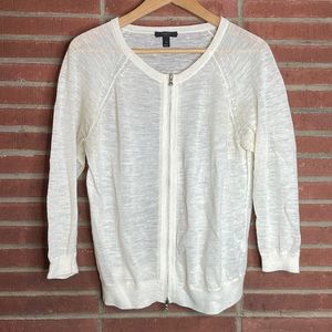 J. Crew sheer cream zip up sweater - size small